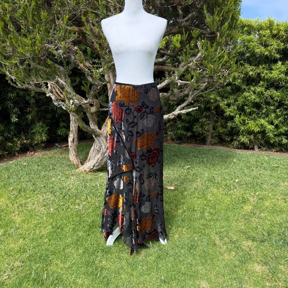 Hard Tail Dresses & Skirts - Hartnell Burnout Velvet Floral Maxi Skirt Black Gold Devore Handkerchief XS